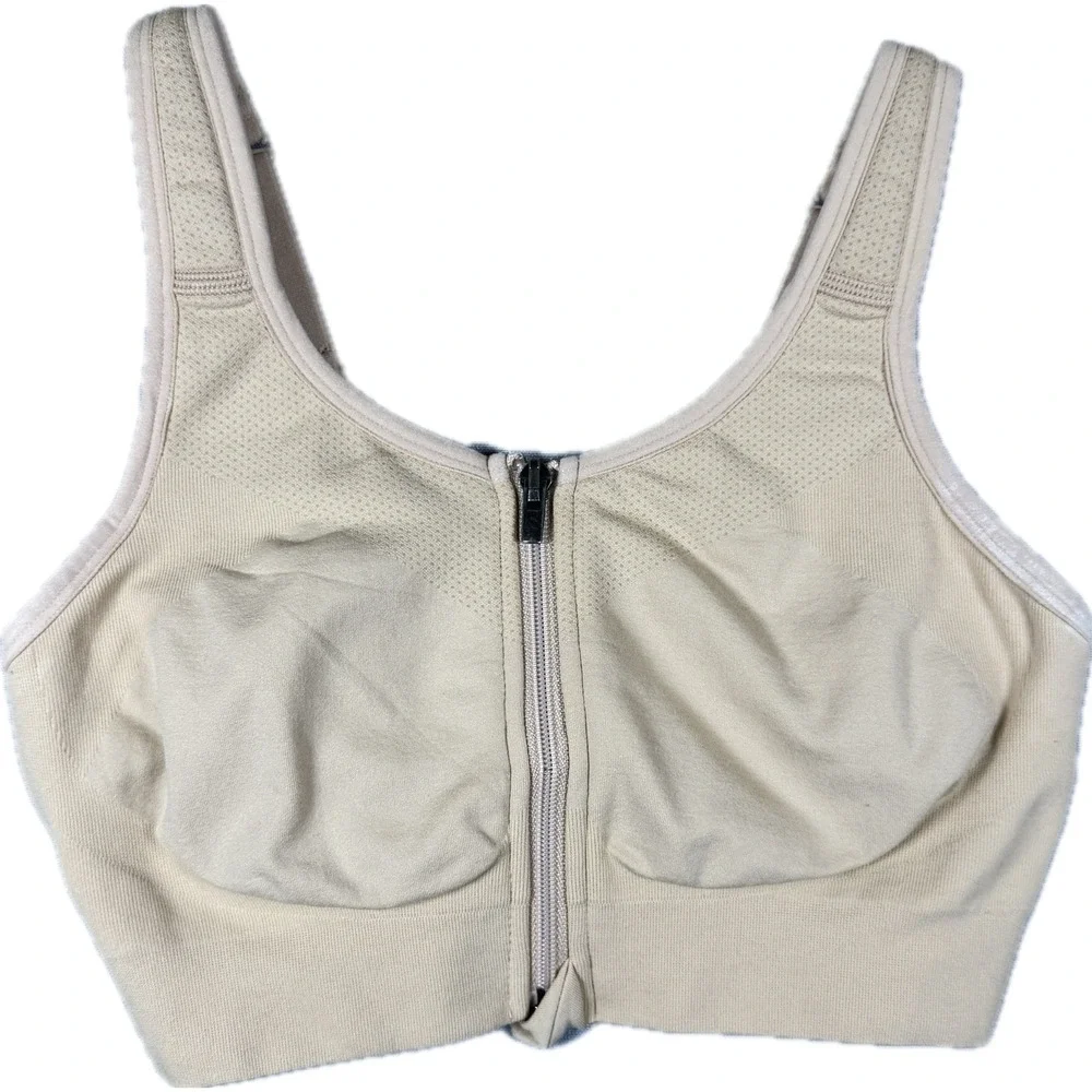 Prairie Wear Hugger Prima Bra Women Size M Beige Front Zip Post Surgical